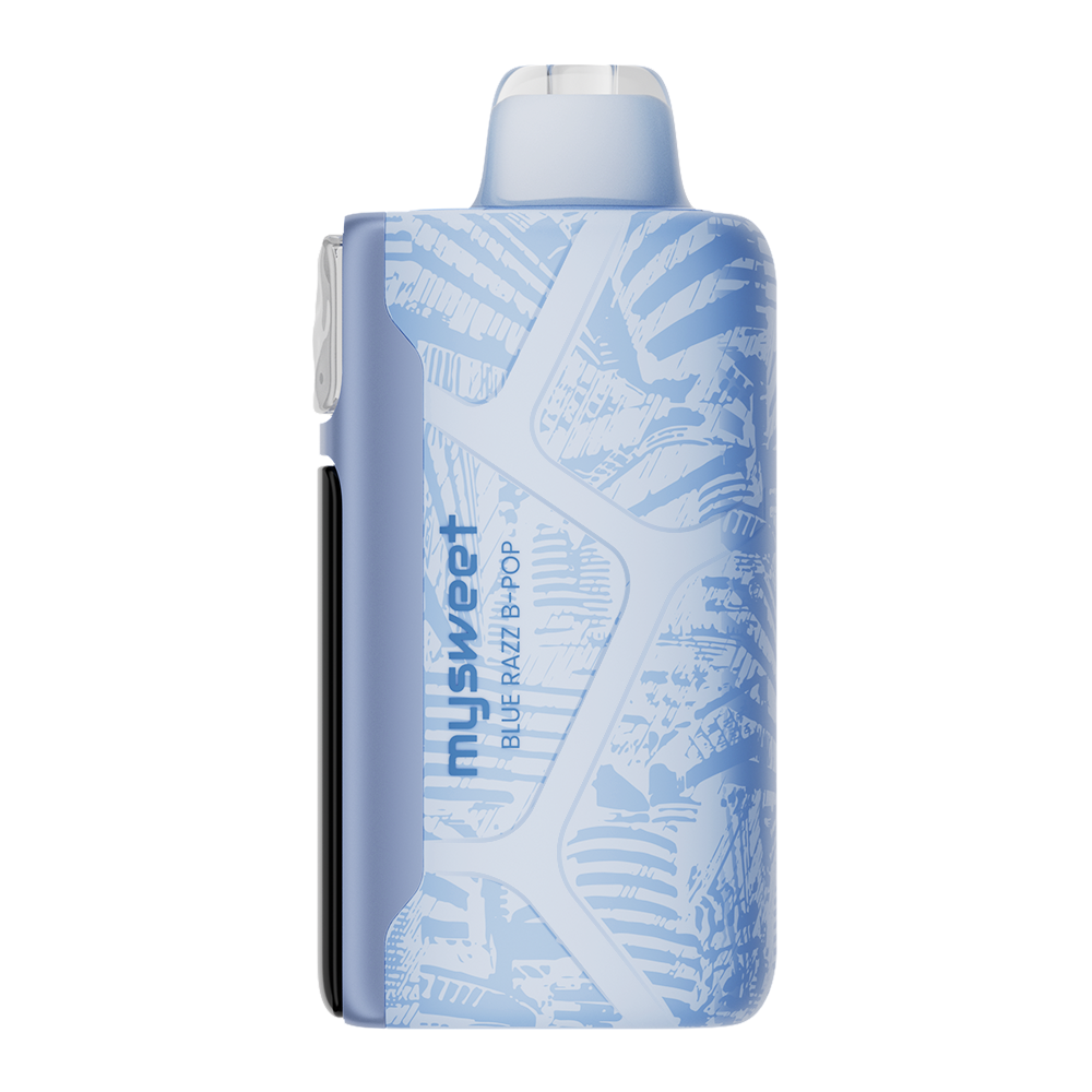 Adjust MySweet Blue Razz B-Pop Vape Device - Sleek blue design featuring adjustable sweetness levels, an interactive screen, and rechargeable capability for up to 40K puffs.