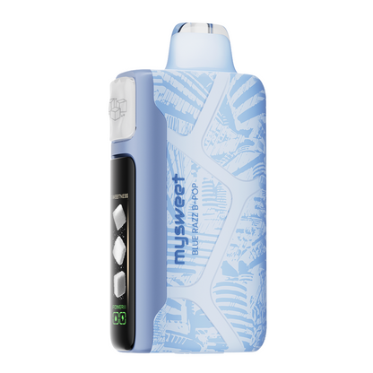 Adjust MySweet Blue Razz B-Pop Vape Device - Sleek blue design featuring adjustable sweetness levels, an interactive screen, and rechargeable capability for up to 40K puffs.