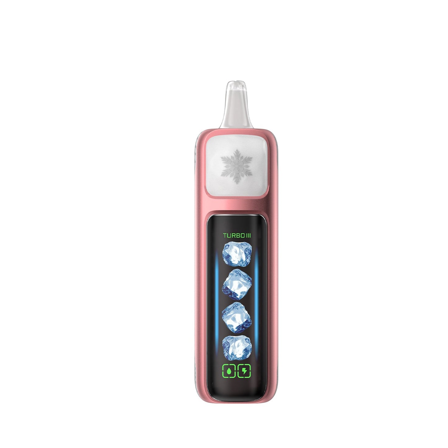 Adjust MyCool Cherry Strazz 40K Puffs Disposable Vape - Soft pink and white device featuring Cherry Strawberry flavor with adjustable cooling levels, 5% nicotine strength, and a digital display to adjust the cooling for a customizable vaping experience.