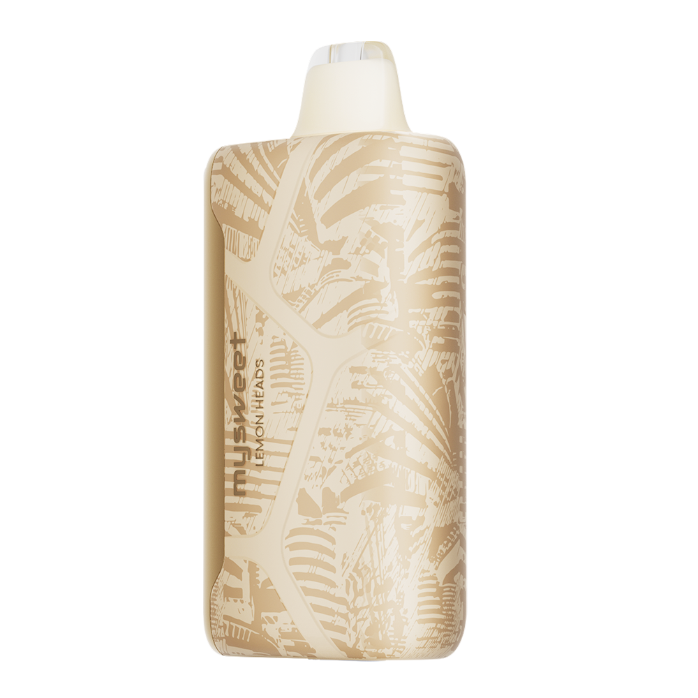 Adjust MySweet Lemon Heads Vape Device - Compact yellow design with adjustable sweetness levels, interactive screen display, and rechargeable functionality for up to 40K puffs.