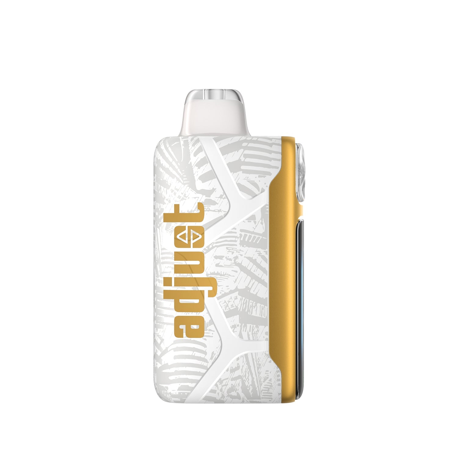 Adjust MyCool Mango Magic 40K Puffs Disposable Vape- White and gold- colored device featuring a tropical mango flavor with adjustable cooling levels, 5% nicotine strength, and a vibrant design, with a clear display of customizable options.