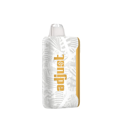 Adjust MyCool Mango Magic 40K Puffs Disposable Vape- White and gold- colored device featuring a tropical mango flavor with adjustable cooling levels, 5% nicotine strength, and a vibrant design, with a clear display of customizable options.