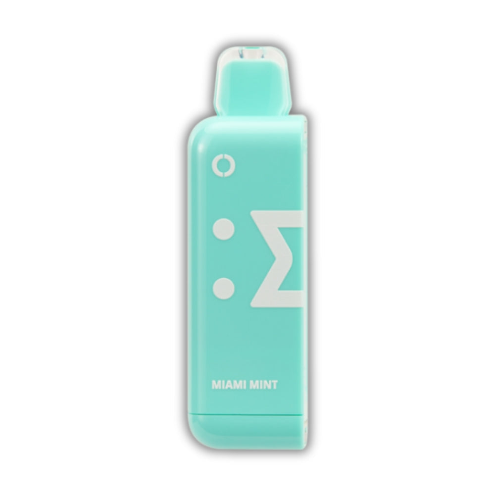 Miami Mint Off Stamp Classic Cube Pod – a cool teal vape featuring a refreshing mint flavor with a modern design. Find it at AdjustableVapes.com.