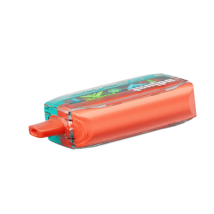 Adjust MyFlavor Mixed Mint vape device with a vibrant turquoise and orange design. Features an interactive screen for 6 adjustable mint flavors, Burst Mode (up to 20K puffs) and Normal Mode (up to 40K puffs), offering a customizable vaping experience.