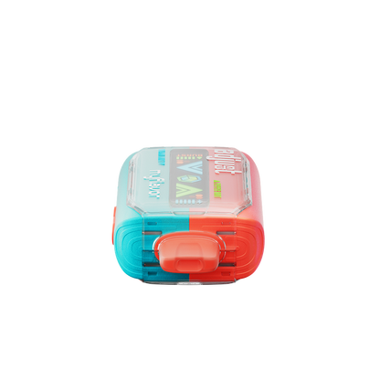 Adjust MyFlavor Mixed Mint vape device with a vibrant turquoise and orange design. Features an interactive screen for 6 adjustable mint flavors, Burst Mode (up to 20K puffs) and Normal Mode (up to 40K puffs), offering a customizable vaping experience.