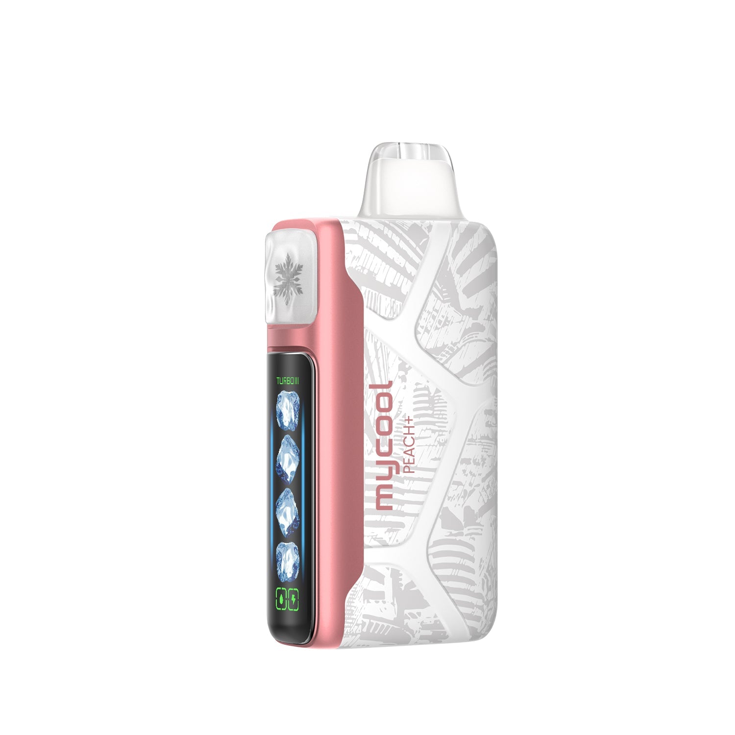 Adjust MyCool Peach+ 40K Puffs Disposable Vape - Featuring a sleek design with white and soft pink accents, this adjustable disposable vape delivers a smooth peach flavor with customizable cooling levels. 40K puffs, 5% nicotine strength, and a cooling feature with 5 adjustable levels.