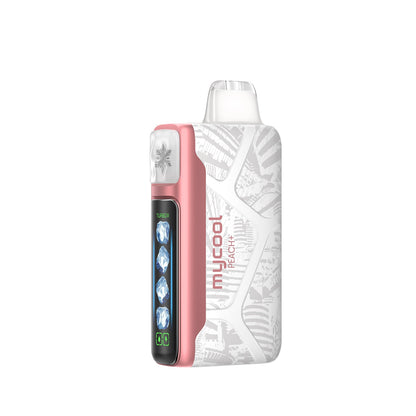 Adjust MyCool Peach+ 40K Puffs Disposable Vape - Featuring a sleek design with white and soft pink accents, this adjustable disposable vape delivers a smooth peach flavor with customizable cooling levels. 40K puffs, 5% nicotine strength, and a cooling feature with 5 adjustable levels.
