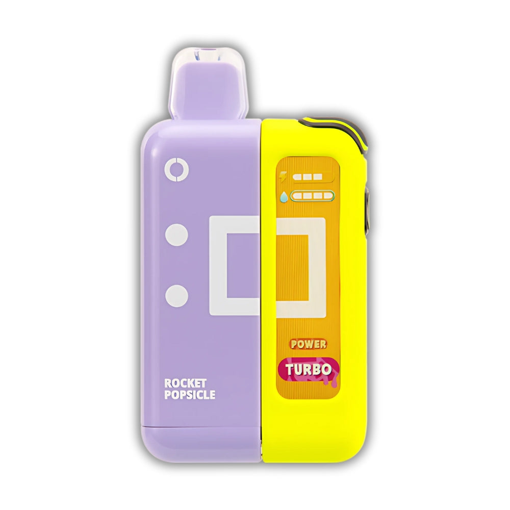 Rocket Popsicle Off Stamp X Cube Kit – a purple and yellow disposable vape featuring an iconic rocket popsicle flavor with turbo power. Available now at AdjustableVapes.com.