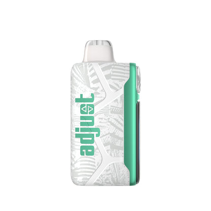 Adjust MyCool Sour Apple Ice 40K Puffs Disposable Vape- Featuring a sleek design with white and green accents, this adjustable disposable vape delivers a smooth Sour Apple Ice flavor with customizable cooling levels. 40K puffs, 5% nicotine strength, and a cooling feature with 5 adjustable levels. Nicotine warning label included for safety.