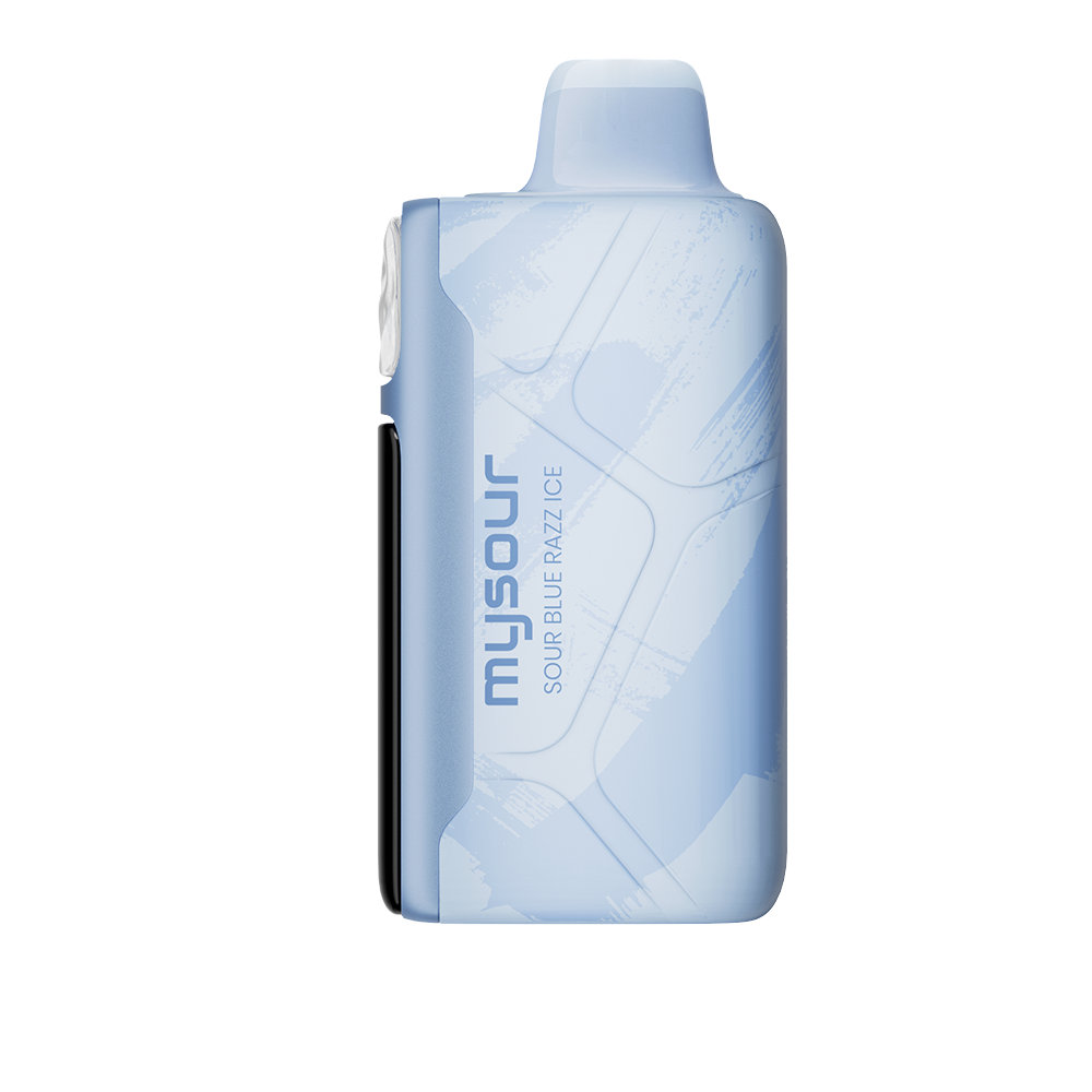 MySour Sour Blue Razz Ice disposable vape device with a sleek blue design, ergonomic build, and modern display. Premium blue raspberry ice-flavored vape for a cool and refreshing vaping experience.