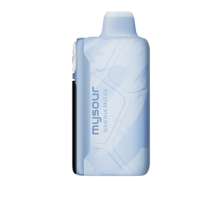 MySour Sour Blue Razz Ice disposable vape device with a sleek blue design, ergonomic build, and modern display. Premium blue raspberry ice-flavored vape for a cool and refreshing vaping experience.