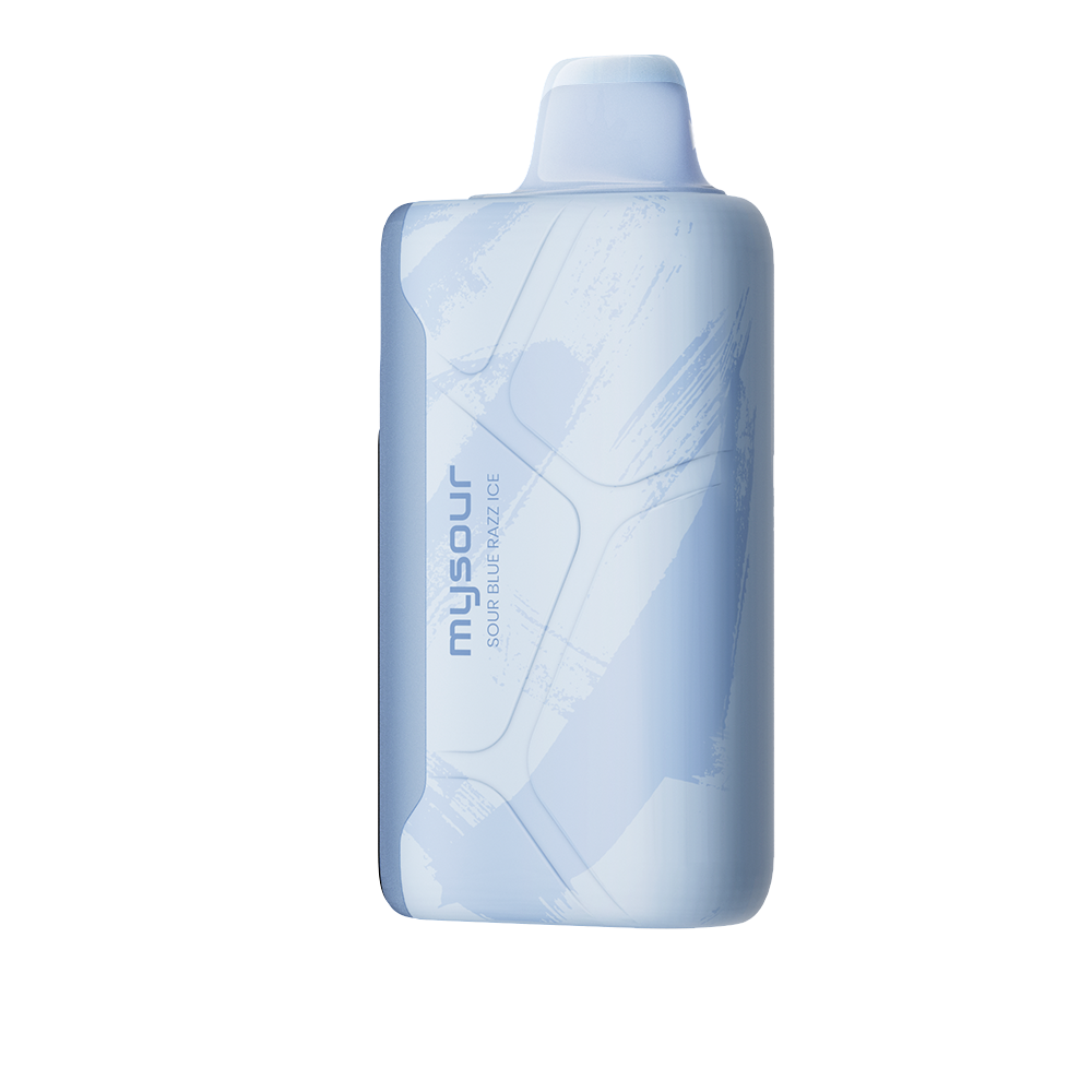 MySour Sour Blue Razz Ice disposable vape device with a sleek blue design, ergonomic build, and modern display. Premium blue raspberry ice-flavored vape for a cool and refreshing vaping experience.