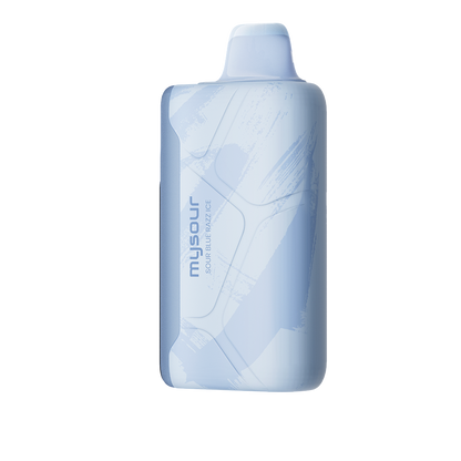 MySour Sour Blue Razz Ice disposable vape device with a sleek blue design, ergonomic build, and modern display. Premium blue raspberry ice-flavored vape for a cool and refreshing vaping experience.