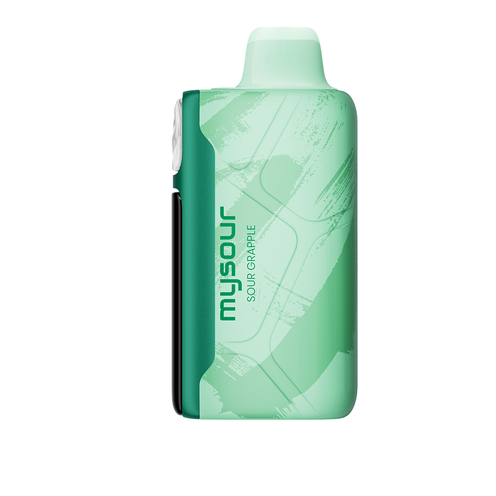 MySour Sour Grapple disposable vape device with a sleek green design, ergonomic build, and modern display. High-quality flavored vape for a smooth and enjoyable vaping experience.