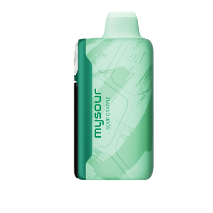 MySour Sour Grapple disposable vape device with a sleek green design, ergonomic build, and modern display. High-quality flavored vape for a smooth and enjoyable vaping experience.