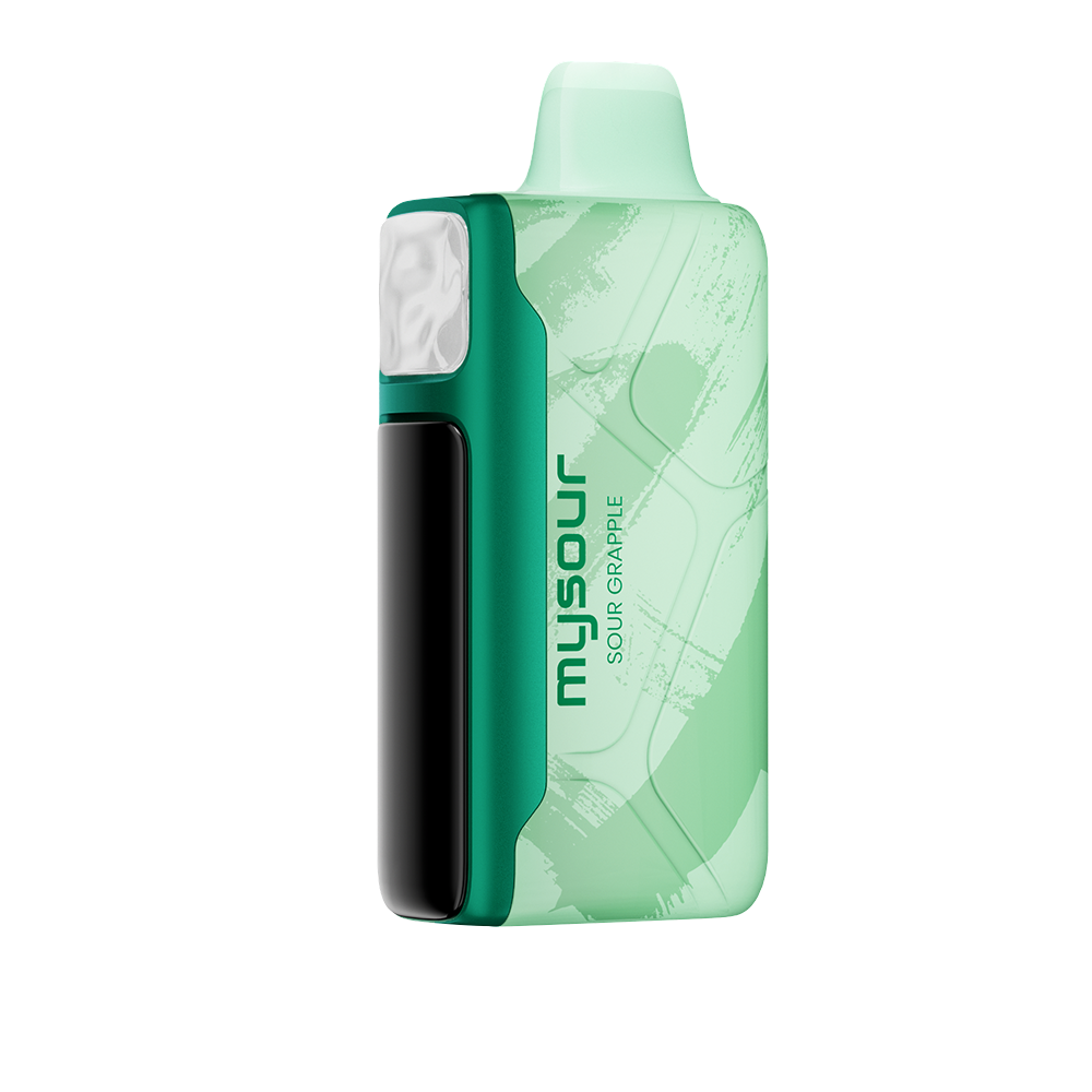 MySour Sour Grapple disposable vape device with a sleek green design, ergonomic build, and modern display. High-quality flavored vape for a smooth and enjoyable vaping experience.