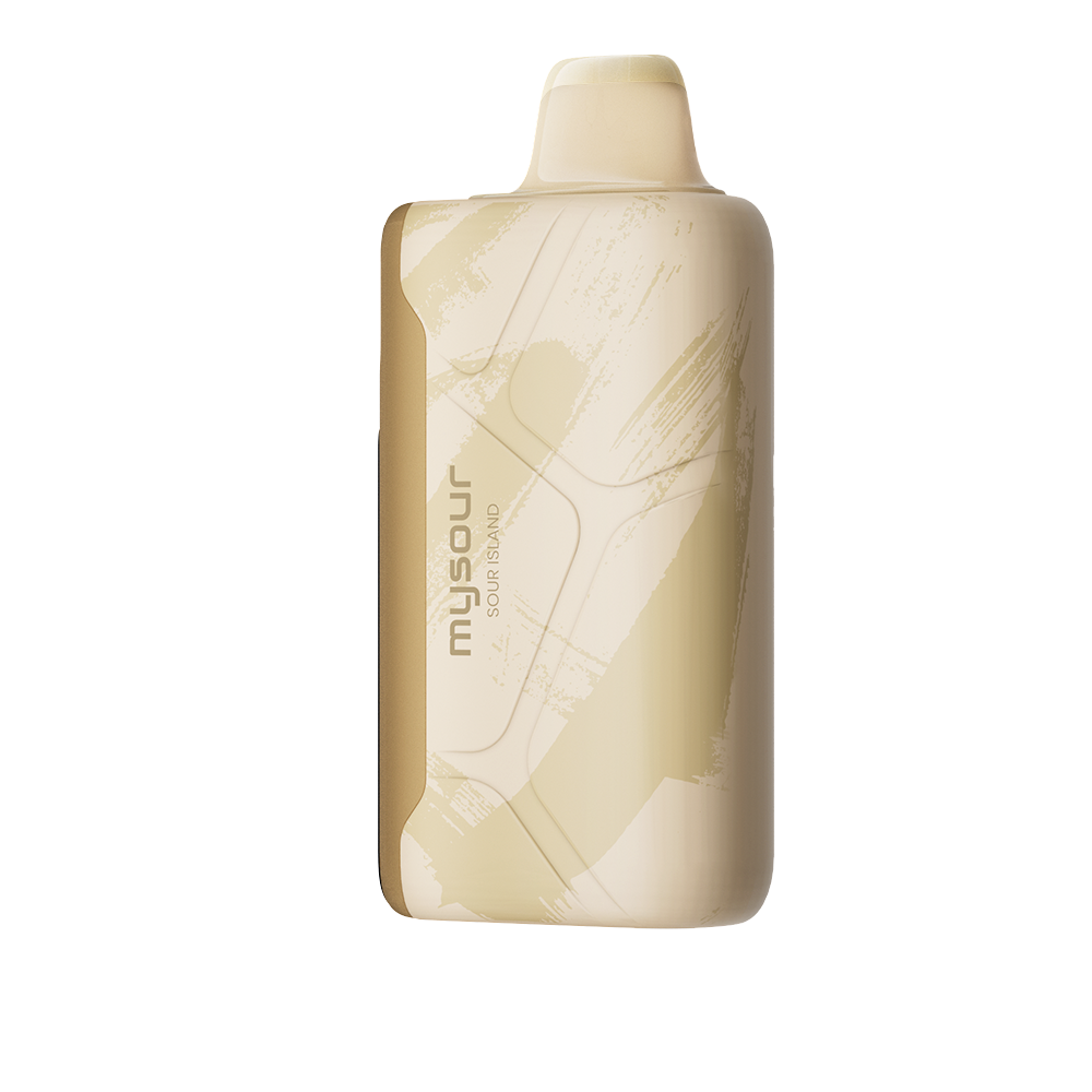 MySour Sour Island disposable vape device featuring a stylish gold design, ergonomic shape, and modern display. Premium tropical-flavored vape for a smooth and satisfying vaping experience.