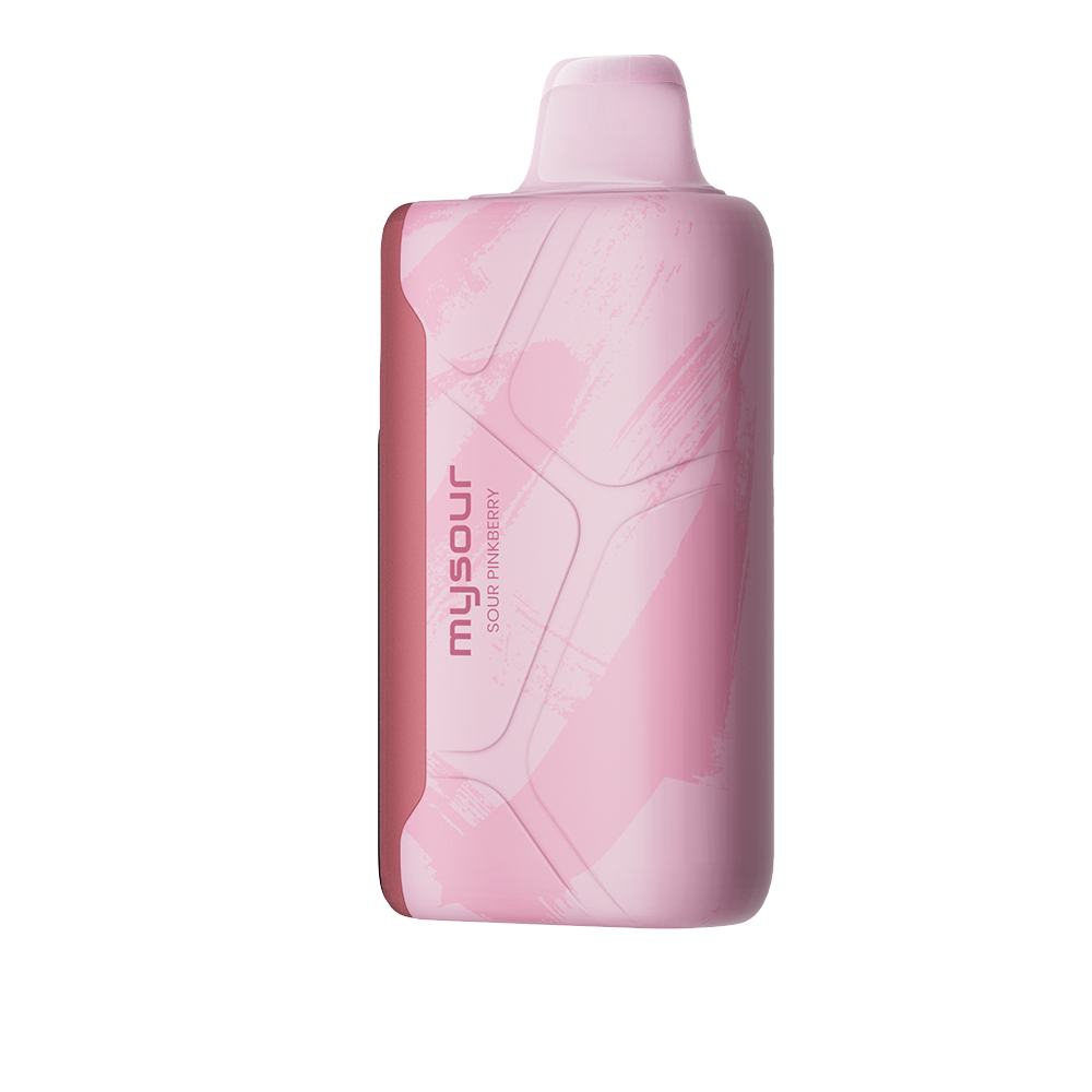 MySour Sour Pinkberry disposable vape device with a sleek pink design, ergonomic shape, and modern display. High-quality flavored vape for a smooth and flavorful experience.