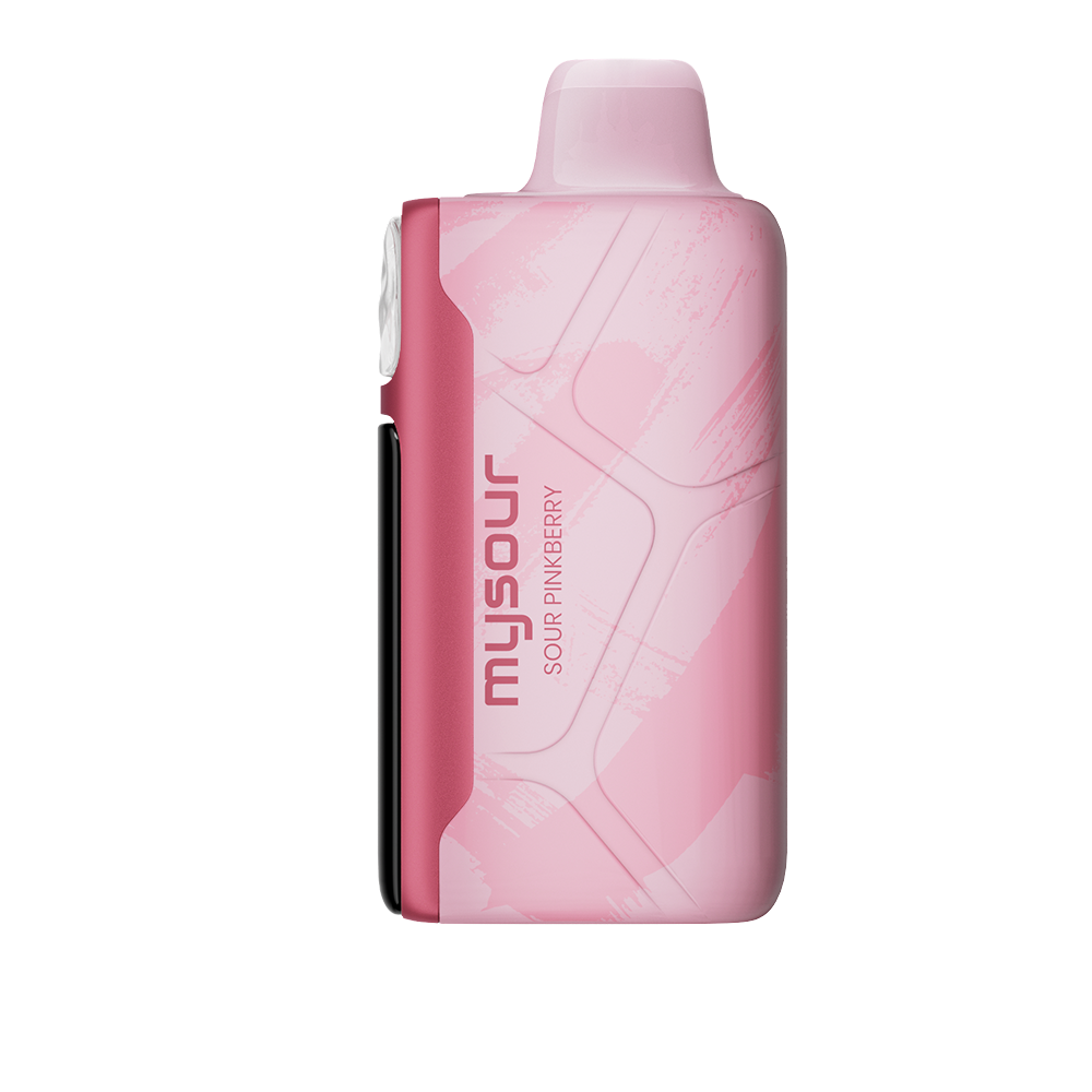 MySour Sour Pinkberry disposable vape device with a sleek pink design, ergonomic shape, and modern display. High-quality flavored vape for a smooth and flavorful experience.