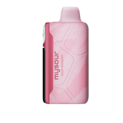 MySour Sour Pinkberry disposable vape device with a sleek pink design, ergonomic shape, and modern display. High-quality flavored vape for a smooth and flavorful experience.