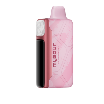 MySour Sour Pinkberry disposable vape device with a sleek pink design, ergonomic shape, and modern display. High-quality flavored vape for a smooth and flavorful experience.