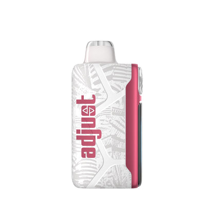Adjust MyCool Sour Strawberry Dragonfruit 40K Puffs Disposable Vape - Pink and white device featuring a bold combination of sour strawberry and dragonfruit flavors, adjustable cooling levels, 5% nicotine strength, and a clear display showing customizable options for a smooth vaping experience.