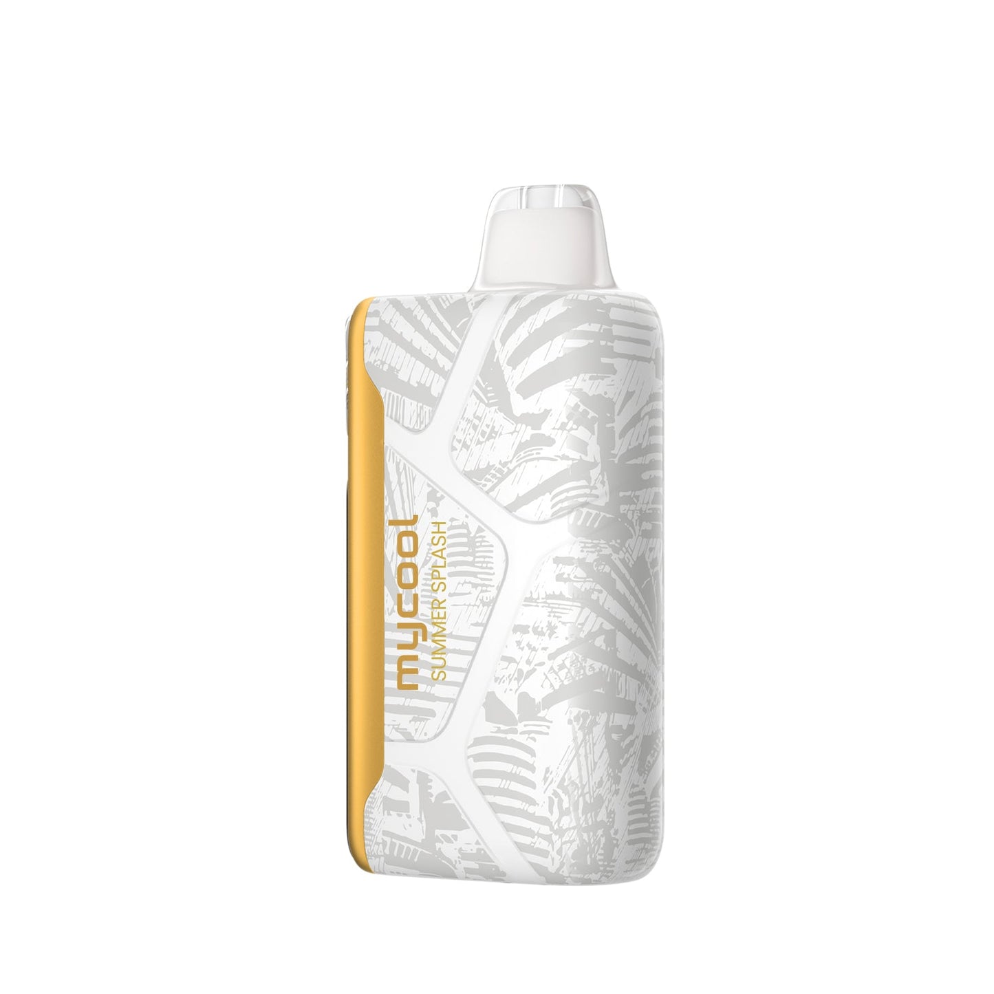 Adjust MyCool Summer Splash 40K Puffs Disposable Vape - White and yellow-colored device featuring a tropical fruit fusion flavor with adjustable cooling levels, 5% nicotine strength, and a vibrant design, with a clear display of customizable options.