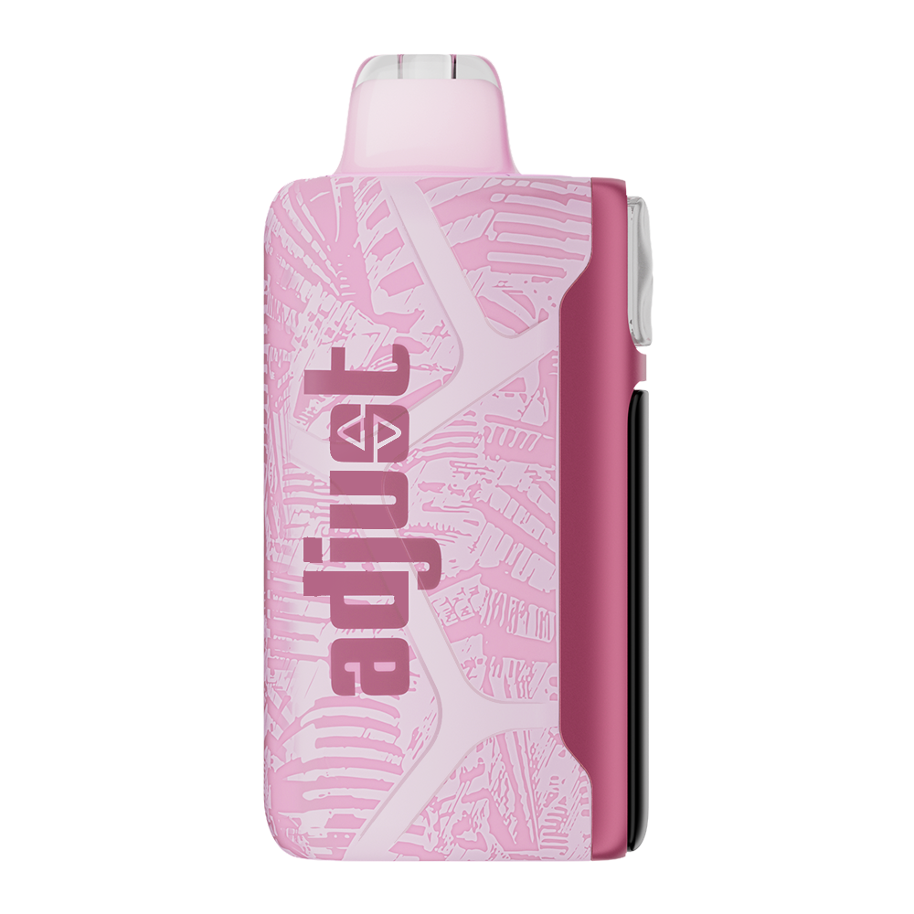 Adjust MySweet Triple Berry Disposable Vape Device - Featuring a sleek pink and white design with intricate patterns, rechargeable functionality, and adjustable sweetness levels for a modern vaping experience.