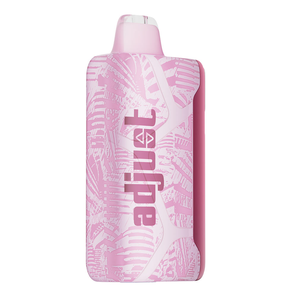 Adjust MySweet Triple Berry Disposable Vape Device - Featuring a sleek pink and white design with intricate patterns, rechargeable functionality, and adjustable sweetness levels for a modern vaping experience.