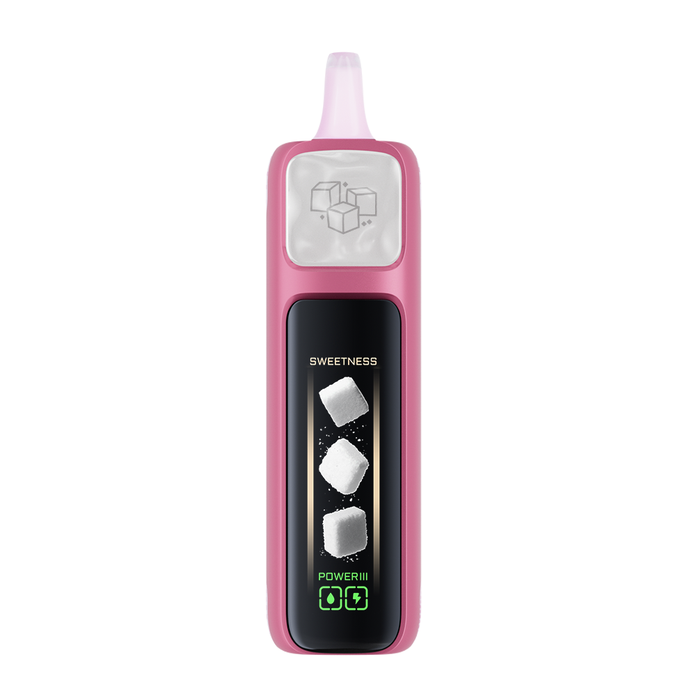 Adjust MySweet Triple Berry Disposable Vape Device - Featuring a sleek pink and white design with intricate patterns, rechargeable functionality, and adjustable sweetness levels for a modern vaping experience.