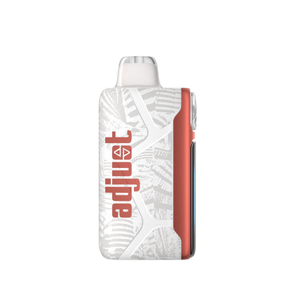 Adjust MyCool Watermelon Ice 40K Puffs Disposable Vape - White and coral-colored device featuring watermelon flavor with adjustable cooling levels, 5% nicotine strength, and a vibrant design, with a clear display of customizable  options.