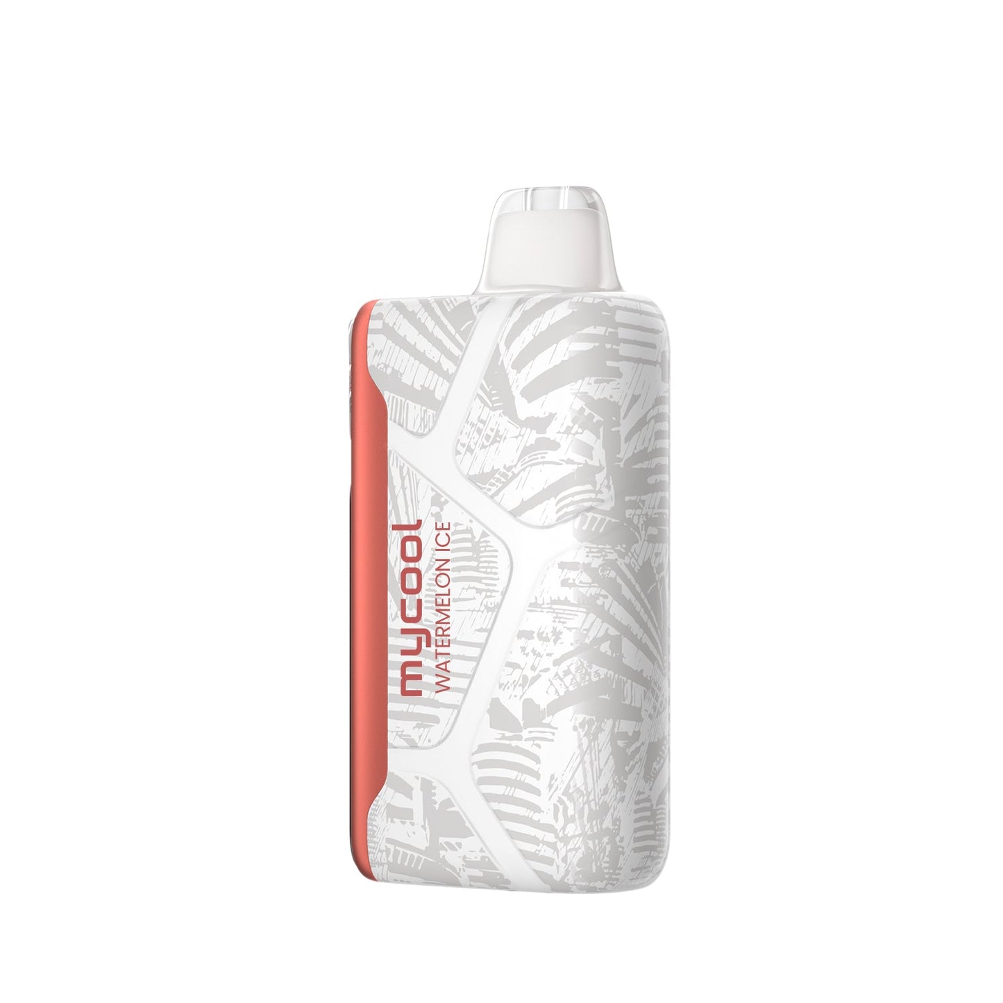 Adjust MyCool Watermelon Ice 40K Puffs Disposable Vape - White and coral-colored device featuring watermelon flavor with adjustable cooling levels, 5% nicotine strength, and a vibrant design, with a clear display of customizable  options.