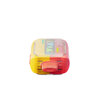 Adjust MyFlavor Watermelon Mango Peach vape device with a vibrant red, orange, and green design. Features 6 adjustable flavor profiles, including Watermelon Mango Peach, with Burst Mode (up to 20K puffs) and Normal Mode (up to 40K puffs), offering a customizable vaping experience with an interactive screen.