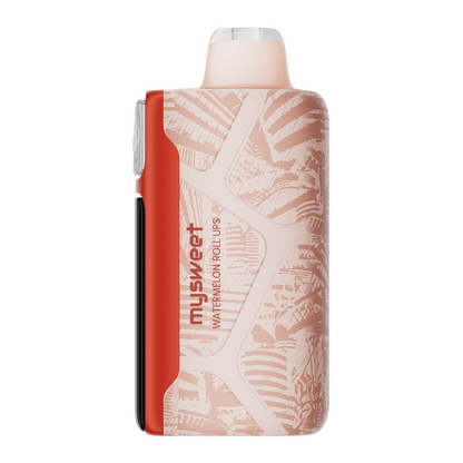 Adjust MySweet Disposable Vape Device in Red and White - Featuring a sleek rechargeable design with adjustable sweetness levels displayed on an interactive screen, offering a modern vaping experience.