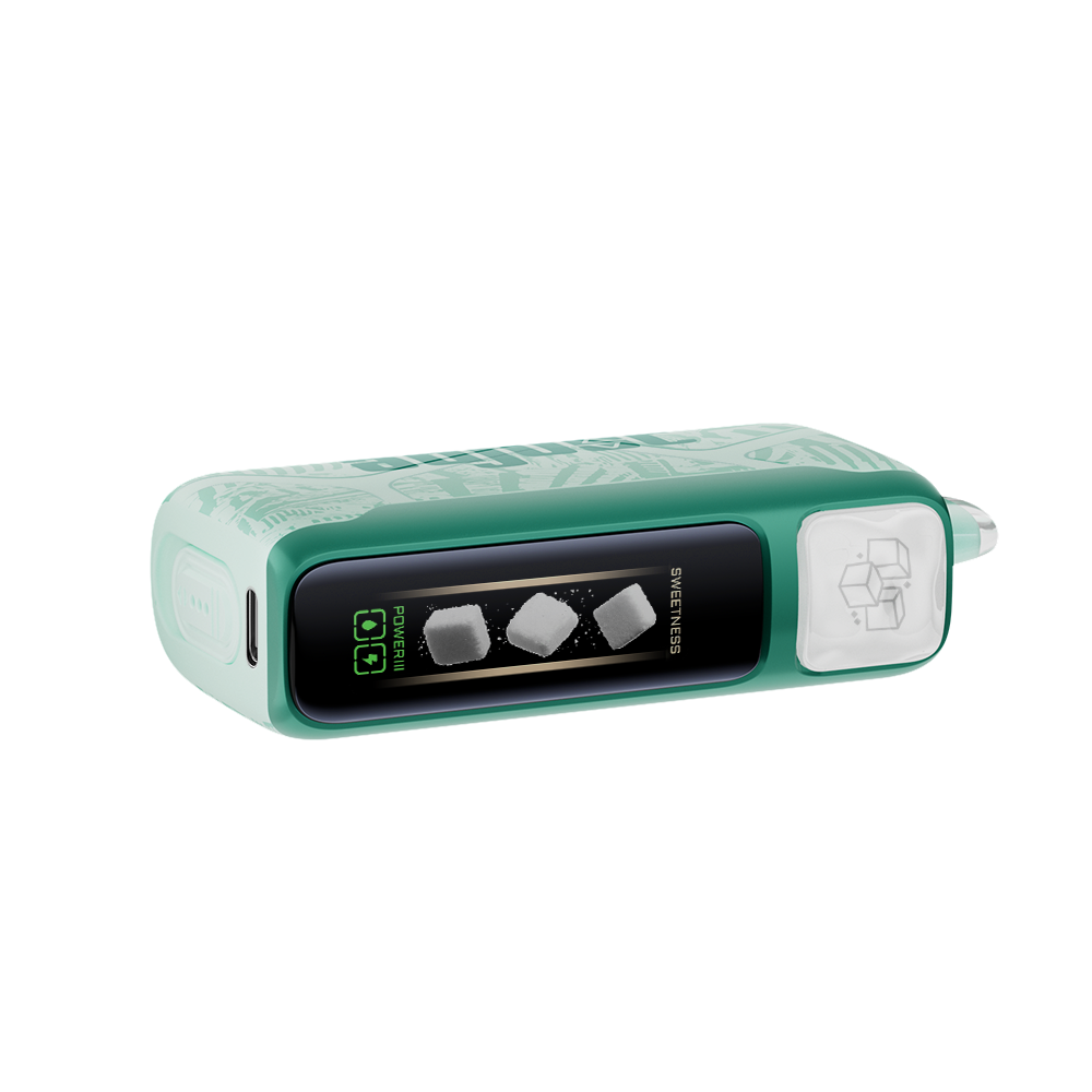 Adjust MySweet Wintergreen Savers Disposable Vape Device - Featuring a sleek teal design with intricate white patterns, showcasing a modern and compact rechargeable vaping device.